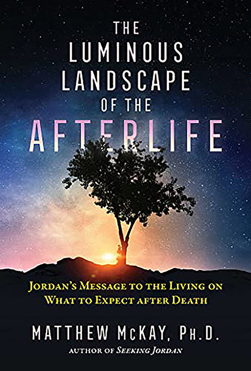 Book cover of The luminous landscape of the afterlife by Matthew McKay. A book for psychotherapists to recommend to counselling clients who struggle with death anxiety.