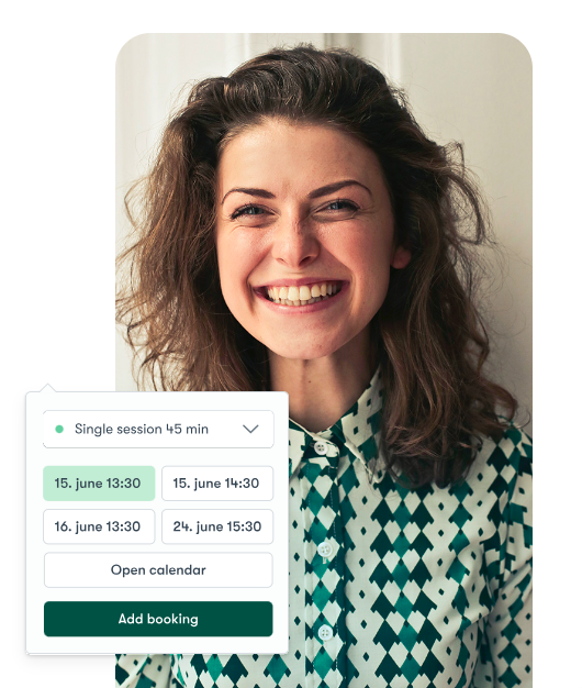 Konfidens merger Smiling female counsellor happy with Konfidens